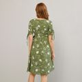 Nursing Floral Print Drawstring Ruched Short-sleeve Belted Wrap Dress Green