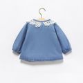 Baby Girl Lace Collar Bowknot Design Button Up Blue Denim Long-sleeve Jacket Blue