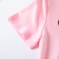 2-piece Kid Girl Smile Print Short-sleeve Tee and Ruffled Elasticized Shorts Set Pink