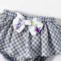 Looney Tunes 2pcs Baby Girl Plaid Splicing Print Flutter-sleeve Mesh Dress with Bowknot Shorts Set Multi-color