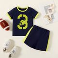 2-piece Toddler Boy Number Rugby Print Tee and Colorblock Shorts Sporty Set Royal Blue