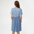 Nursing Striped Panel Short-sleeve Wrap Dress Blue