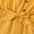 Kid Girl Solid Color Button Design Back Crisscross Strap Rompers Yellow