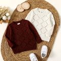 Baby Boy/Girl Solid Hollow-out Knitted Long-sleeve Pullover Sweater White image 2