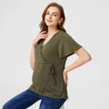 Nursing Lace-up Side Oblique Button Short-sleeve Tee Army green