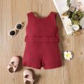 100% Cotton Crepe Baby Girl Button Design Sleeveless Belted Romper Brick red