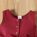 100% Cotton Crepe Baby Girl Button Design Sleeveless Belted Romper Brick red