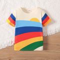 Sibling Matching Rainbow Print Round Neck Short-sleeve T-shirt and Romper Colorful