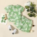 2pcs Baby Boy All Over Leaf Print Green Short-sleeve Tee and Shorts Set Chartreuse