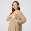 Maternity Pocket Patched Long-sleeve Button Up Dress Apricot