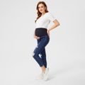 Maternity Fly Ripped Skinny Cropped Jeans Blue