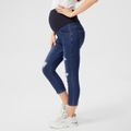 Maternity Fly Ripped Skinny Cropped Jeans Blue
