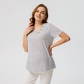 Maternity Side Button Decor V Neck Short-sleeve Stripe T-shirt White