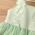 Kid Girl Floral Design Solid Color Mesh Strap Dress Green