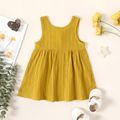 Baby Girl Solid Textured Button Up Sleeveless Tank Dress Ginger-2