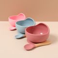 2-pack Baby Silicone Suction Bowl and Spoon with Wood Handle Baby Toddler Tableware Dishes Self-Feeding Utensils Set for Self-Training Light Pink