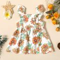 Baby Girl All Over Sunflower Floral Print Ruffled Sleeveless Button Up Dress Yellow