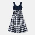 Solid and Plaid Splicing U Neck Tank Dress for Mom and Me Tibetanblue image 2
