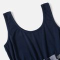 Solid and Plaid Splicing U Neck Tank Dress for Mom and Me Tibetanblue