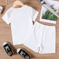 2pcs Kid Boy Animal Tiger Print Short-sleeve Tee and Colorblock Shorts Set White