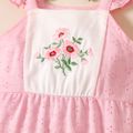 Baby Girl Floral Embroidered Pink Flutter-sleeve Romper Pink