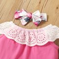 3-piece Toddler Girl Flounce Schiffy Design Tank Top, Floral Print Pants and Headband Set Pink