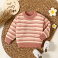 Baby Boy/Girl Striped Knitted Textured Long-sleeve Pullover Sweater Pink image 1
