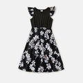 Family Matching Black Spaghetti Strap Splicing Allover Daisy Floral Print Dresses and Short-sleeve Cotton T-shirts Sets Black