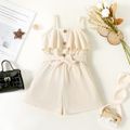 Toddler Girl Button Design Flounce Belted Solid Color Cami Romper OffWhite image 1
