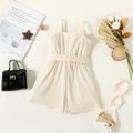 Toddler Girl Button Design Flounce Belted Solid Color Cami Romper OffWhite