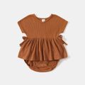Family Matching Brown Short-sleeve Drawstring Dresses and Letter Print T-shirts Sets YellowBrown image 3