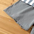 2-piece Kid Boy 100% Cotton Stripe Bear Print/Pocket Design Tank Top and Plaid/Solid Color Shorts Set Light Blue