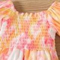 Baby Girl Tie Dye Ribbed Puff-sleeve Shirred Jumpsuit Multi-color