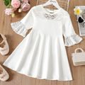 Kid Girl Lace Design Backless  Bowknot Design Half Bell sleeves Solid Color Dress White image 1