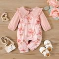 Baby Girl Pink Ruffle Collar Long-sleeve Faux-two Floral Print Jumpsuit Pink