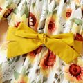 Toddler Girl Floral Print Bell sleeves Belted Romper Yellow