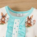 Easter 2pcs Baby Girl Allover Rabbit Print Short-sleeve Ruffle Jumpsuit with Headband Set Turquoise