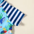 Baby Boy Allover Sea Animals Print Blue Striped Short-sleeve Zipper One-Piece Swimsuit Light Blue