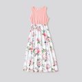 Family Matching Pink Sleeveless Splicing Floral Print Midi Dresses and Colorblock Short-sleeve Polo Shirts Sets Pink