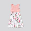 Family Matching Pink Sleeveless Splicing Floral Print Midi Dresses and Colorblock Short-sleeve Polo Shirts Sets Pink image 5