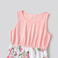 Family Matching Pink Sleeveless Splicing Floral Print Midi Dresses and Colorblock Short-sleeve Polo Shirts Sets Pink image 3