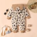 Baby Girl Brown Leopard Ribbed Button Up 3D Ears Hooded Long-sleeve Jumpsuit Brown