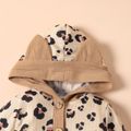 Baby Girl Brown Leopard Ribbed Button Up 3D Ears Hooded Long-sleeve Jumpsuit Brown image 3