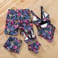 Family Matching All Over Floral Print Swim Trunks Shorts and Golden Webbing Sleeveless One-Piece Swimsuit Black image 2