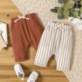 Baby Boy/Girl Crepe Brown/Khaki Striped Elasticized Waist Harem Pants Brown image 2