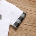 2pcs Baby Boy 95% Cotton Short-sleeve Cartoon Bear Print T-shirt and Plaid Shorts Set White