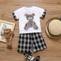 2pcs Baby Boy 95% Cotton Short-sleeve Cartoon Bear Print T-shirt and Plaid Shorts Set White