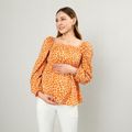 Maternity Floral Allover Square Neck Long-sleeve T-shirt Yellow