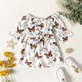 Toddler Girl Solid or Butterfly Allover Belt Decor Half-sleeve Overalls Shorts White
