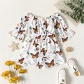Toddler Girl Solid or Butterfly Allover Belt Decor Half-sleeve Overalls Shorts White
